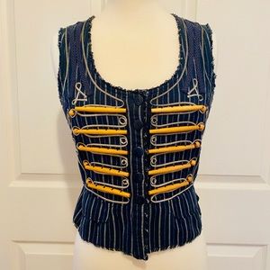 Linen/Cotton vest with soutache and wood detailing